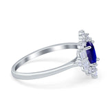 Oval Cut Halo Vintage Wedding Ring Simulated Cubic Zirconia 925 Sterling Silver