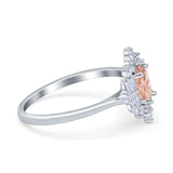 Oval Cut Halo Vintage Wedding Ring Simulated Cubic Zirconia 925 Sterling Silver