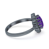 Vintage Floral Engagement Ring Oval Simulated Cubic Zirconia 925 Sterling Silver