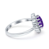 Vintage Floral Engagement Ring Oval Simulated Cubic Zirconia 925 Sterling Silver