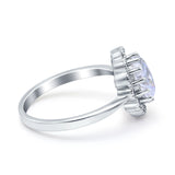 Vintage Floral Engagement Ring Oval Simulated Cubic Zirconia 925 Sterling Silver