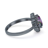 Vintage Floral Engagement Ring Oval Simulated Cubic Zirconia 925 Sterling Silver