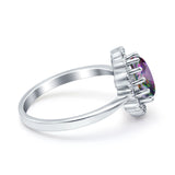 Vintage Floral Engagement Ring Oval Simulated Cubic Zirconia 925 Sterling Silver
