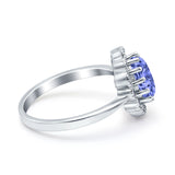Vintage Floral Engagement Ring Oval Simulated Cubic Zirconia 925 Sterling Silver