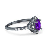 Oval Engagement Ring Accent Vintage Simulated Cubic Zirconia 925 Sterling Silver