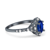 Oval Engagement Ring Accent Vintage Simulated Cubic Zirconia 925 Sterling Silver