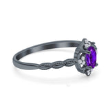 Oval Vintage Floral Engagement Ring Simulated Cubic Zirconia 925 Sterling Silver