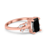 Emerald Cut Art Deco Engagement Wedding Bridal Ring Round Simulated Cubic Zirconia 925 Sterling Silver