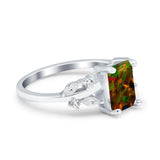 Emerald Cut Art Deco Engagement Wedding Bridal Ring Round Simulated Cubic Zirconia 925 Sterling Silver