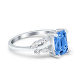 Emerald Cut Art Deco Engagement Wedding Bridal Ring Round Simulated Cubic Zirconia 925 Sterling Silver