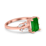 Emerald Cut Art Deco Engagement Wedding Bridal Ring Round Simulated Cubic Zirconia 925 Sterling Silver