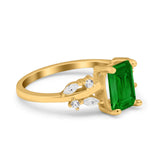 Emerald Cut Art Deco Engagement Wedding Bridal Ring Round Simulated Cubic Zirconia 925 Sterling Silver