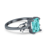 Emerald Cut Art Deco Engagement Wedding Bridal Ring Round Simulated Cubic Zirconia 925 Sterling Silver