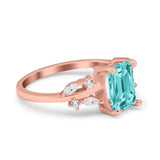 Emerald Cut Art Deco Engagement Wedding Bridal Ring Round Simulated Cubic Zirconia 925 Sterling Silver