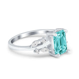 Emerald Cut Art Deco Engagement Wedding Bridal Ring Round Simulated Cubic Zirconia 925 Sterling Silver