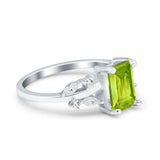 Emerald Cut Art Deco Engagement Wedding Bridal Ring Round Simulated Cubic Zirconia 925 Sterling Silver