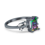 Emerald Cut Art Deco Engagement Wedding Bridal Ring Round Simulated Cubic Zirconia 925 Sterling Silver