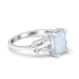 Emerald Cut Art Deco Engagement Wedding Bridal Ring Round Simulated Cubic Zirconia 925 Sterling Silver