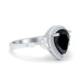 Teardrop Pear Art Deco Engagement Wedding Bridal Halo Ring Round Simulated Cubic Zirconia 925 Sterling Silver