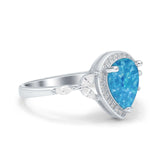 Teardrop Pear Art Deco Engagement Wedding Bridal Halo Ring Round Simulated Cubic Zirconia 925 Sterling Silver