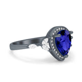 Teardrop Pear Art Deco Engagement Wedding Bridal Halo Ring Round Simulated Cubic Zirconia 925 Sterling Silver