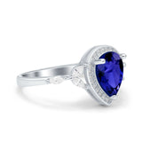 Teardrop Pear Art Deco Engagement Wedding Bridal Halo Ring Round Simulated Cubic Zirconia 925 Sterling Silver