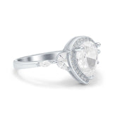 Teardrop Pear Art Deco Engagement Wedding Bridal Halo Ring Round Simulated Cubic Zirconia 925 Sterling Silver