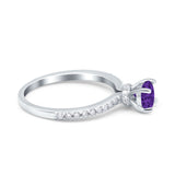 Art Deco Wedding Engagement Ring Simulated Cubic Zirconia Accent Vintage Bridal Ring Round 925 Sterling Silver