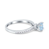 Art Deco Wedding Engagement Ring Simulated Cubic Zirconia Accent Vintage Bridal Ring Round 925 Sterling Silver