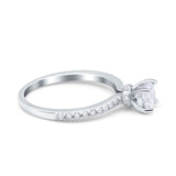 Art Deco Wedding Engagement Ring Simulated Cubic Zirconia Accent Vintage Bridal Ring Round 925 Sterling Silver