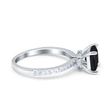 Cushion Cut Art Deco Vintage Engagement Wedding Bridal Ring Round Simulated Cubic Zirconia Accent 925 Sterling Silver