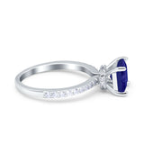 Cushion Cut Art Deco Vintage Engagement Wedding Bridal Ring Round Simulated Cubic Zirconia Accent 925 Sterling Silver