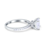 Cushion Cut Art Deco Vintage Engagement Wedding Bridal Ring Round Simulated Cubic Zirconia Accent 925 Sterling Silver
