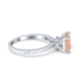 Cushion Cut Art Deco Vintage Engagement Wedding Bridal Ring Round Simulated Cubic Zirconia Accent 925 Sterling Silver