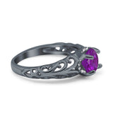 Art Deco Filigree Wedding Engagement Bridal Ring Round Simulated Cubic Zirconia 925 Sterling Silver