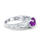 Art Deco Filigree Wedding Engagement Bridal Ring Round Simulated Cubic Zirconia 925 Sterling Silver