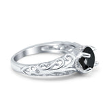 Art Deco Filigree Wedding Engagement Bridal Ring Round Simulated Cubic Zirconia 925 Sterling Silver