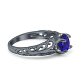 Art Deco Filigree Wedding Engagement Bridal Ring Round Simulated Cubic Zirconia 925 Sterling Silver