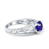 Art Deco Filigree Wedding Engagement Bridal Ring Round Simulated Cubic Zirconia 925 Sterling Silver