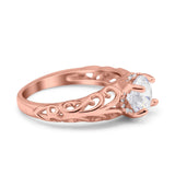 Art Deco Filigree Wedding Engagement Bridal Ring Round Simulated Cubic Zirconia 925 Sterling Silver