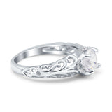 Art Deco Filigree Wedding Engagement Bridal Ring Round Simulated Cubic Zirconia 925 Sterling Silver