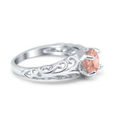 Art Deco Filigree Wedding Engagement Bridal Ring Round Simulated Cubic Zirconia 925 Sterling Silver