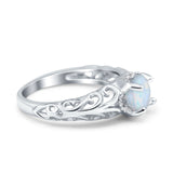 Art Deco Filigree Wedding Engagement Bridal Ring Round Simulated Cubic Zirconia 925 Sterling Silver