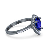 Teardrop Pear Art Deco Wedding Ring Simulated Cubic Zirconia 925 Sterling Silver