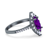 Halo Marquise Art Deco Wedding Ring Simulated Cubic Zirconia 925 Sterling Silver