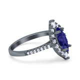 Halo Marquise Art Deco Wedding Ring Simulated Cubic Zirconia 925 Sterling Silver