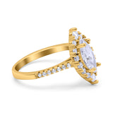 Halo Marquise Art Deco Wedding Ring Simulated Cubic Zirconia 925 Sterling Silver