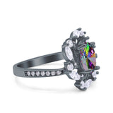 Oval Vintage Art Deco Engagement Ring Simulated Cubic Zirconia 925 Sterling Silver