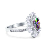 Oval Vintage Art Deco Engagement Ring Simulated Cubic Zirconia 925 Sterling Silver