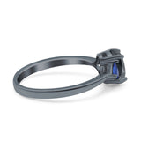 Vintage Art Deco Oval Wedding Ring Triangle Blue Sapphire Simulated Cubic Zirconia 925 Sterling Silver